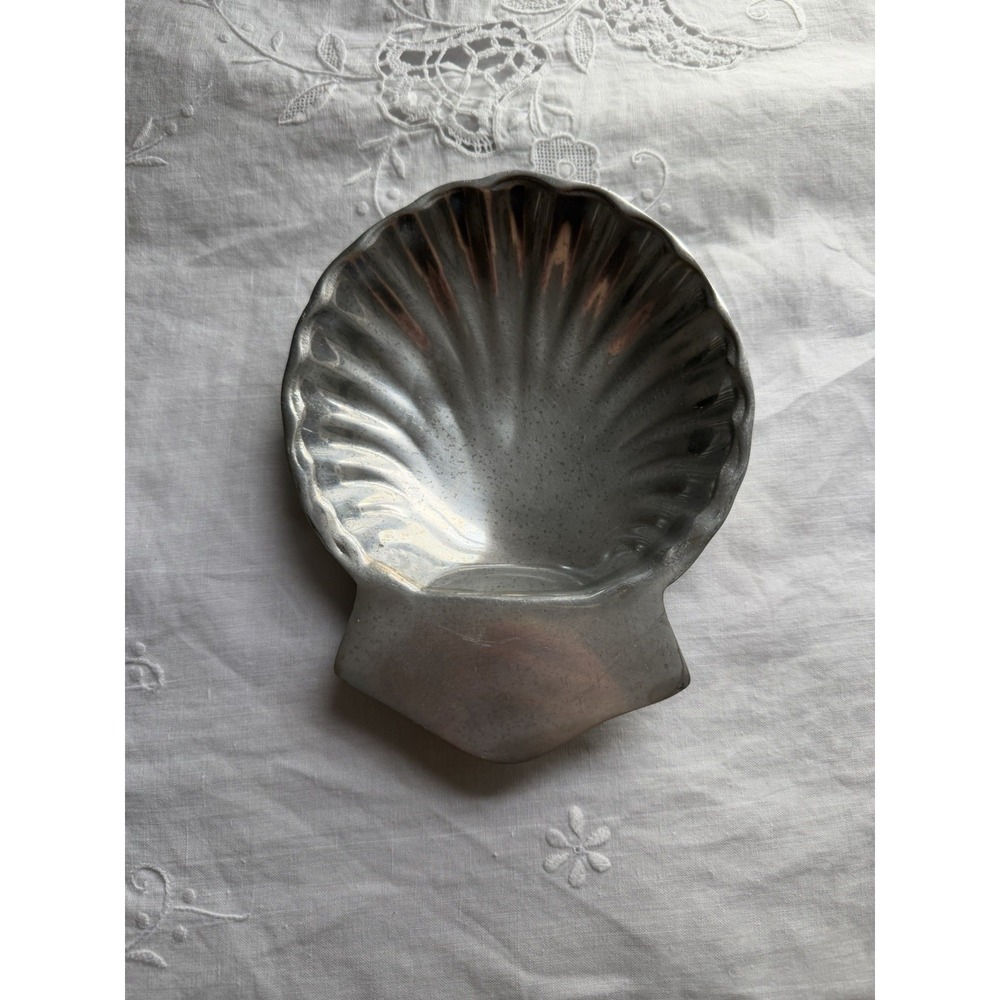 Vintage Pewter Sea Shell Coastal Trinket Tray